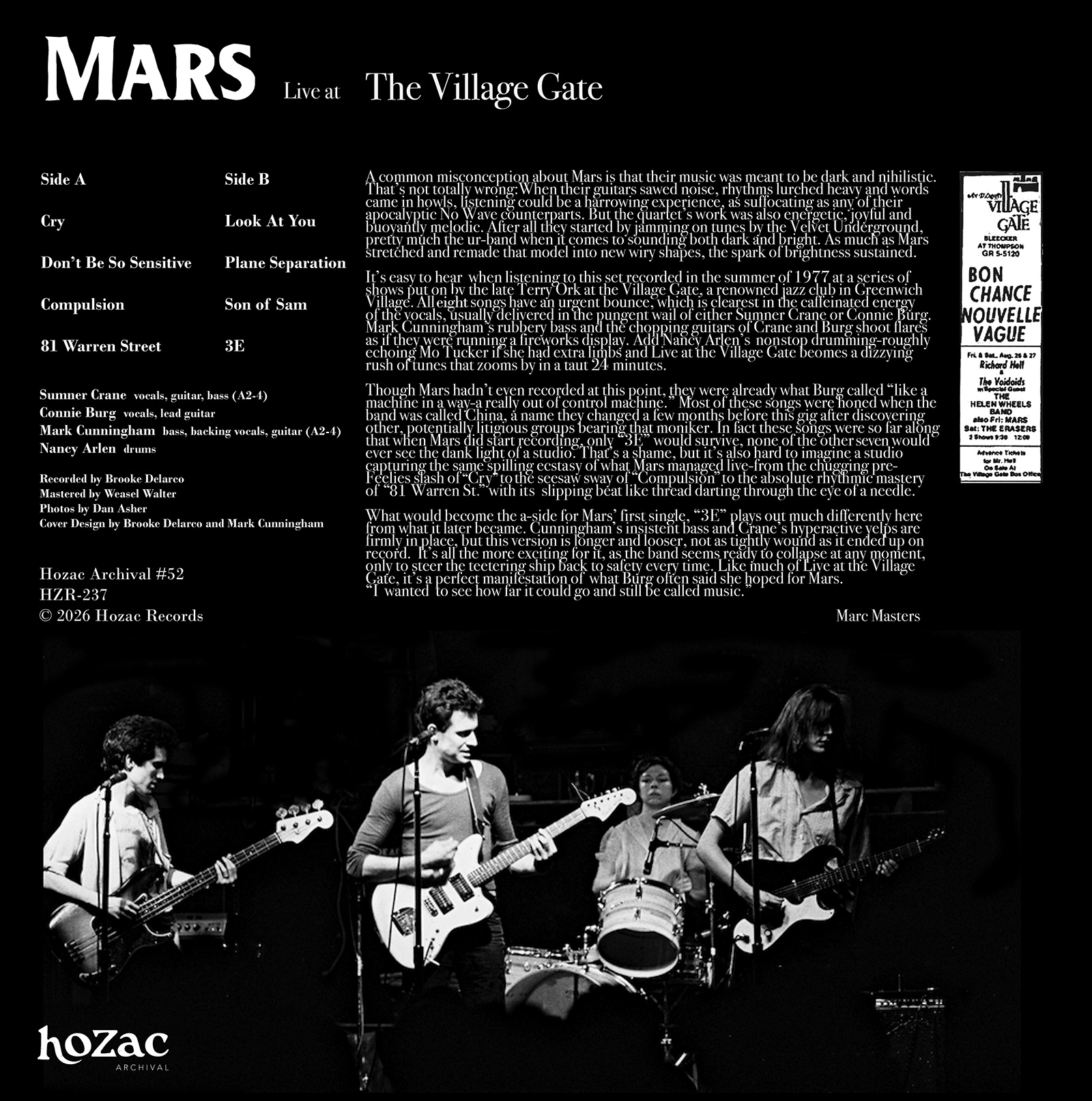 PRE-ORDER: MARS – Live At the Village Gate 1977 Archival LP